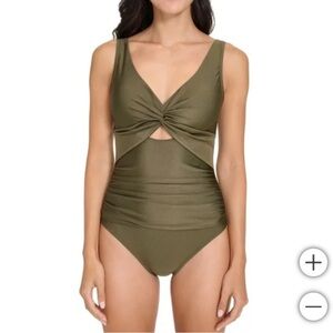 New DKNY Green Twist Cutout One Piece Swimsuit